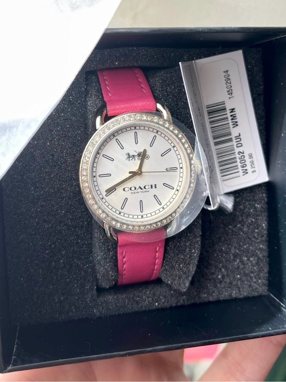Coach Delancey Women's Quartz Watch Crystal Bezel Pink Leather Strap 32mm Box